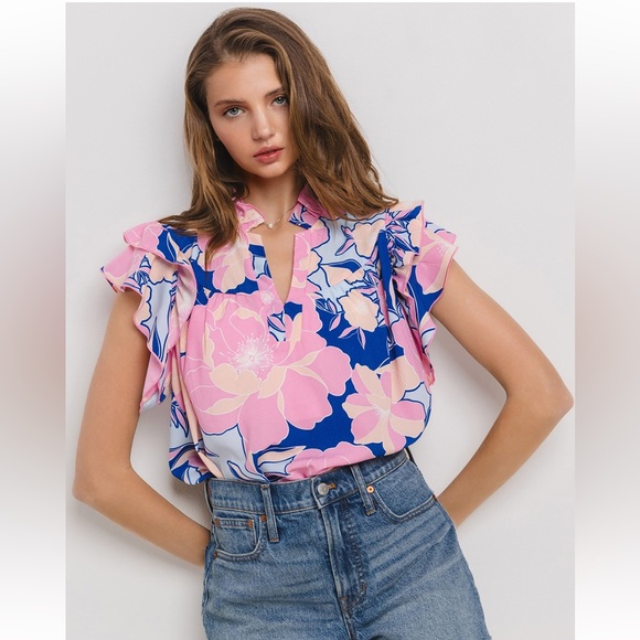 07 Boho Floral Print Woven Blouse Top - Picture 1 of 6
